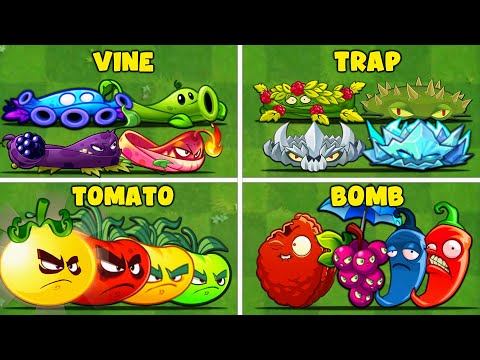PvZ2 - 4 Plant Teams: VINE x TRAP x TOMATO x BOMB - Who Will Win ?
