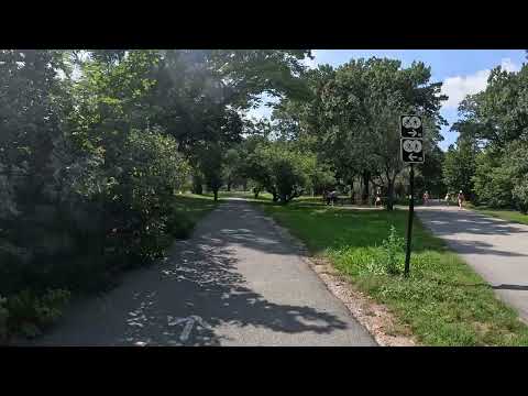 Boston 4K Jamaica Pond Bike Lane Path - Pond St Arborway Heading towards Brookline and Westie