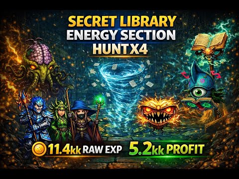 [800+ Monk] Team Hunt x4 – Secret Library Energy Section | 11.4kk Raw Exp, 5.2kk Profit