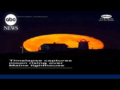 Timelapse captures moon rising over Maine lighthouse