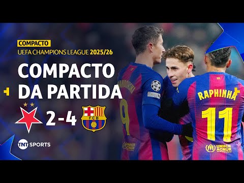Gols e lances de Slavia Praga x Barcelona