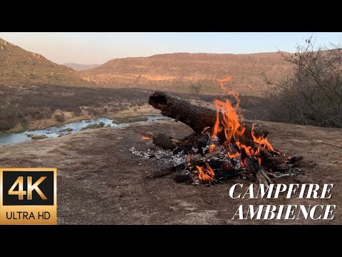 4K Campfire Ambience Overlooking a South African River Valley - Relaxing Fire, River, Nature Sounds