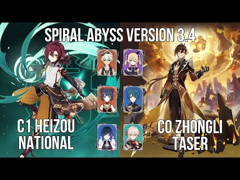 C1 Heizou National - C0 Zhongli Taser | 3.3 - 3.4 Spiral Abyss Floor 12 | Genshin Impact