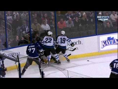 Chris Thorburn match penalty on Salo 1 Feb 2013 Winnipeg Jets vs Tampa Bay Lightnng NHL Hockey