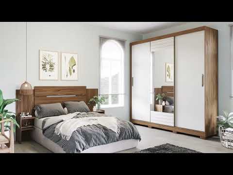 Video thumbnail of Guarda Roupa Casal com Espelho e Pés 3 Portas de Correr 100 MDF Búzios Panan