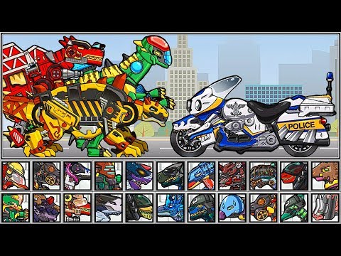 Velociraptor Cops Motorcycle VS Dinosaurs | Dino Robot Battle Arena
