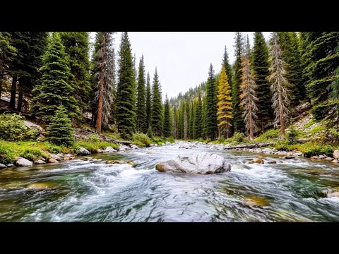Flod som flyter med fågelkvitter, Forest River Flow Sound och vacker fågelsång för sömn