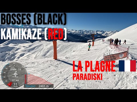 [4K] Skiing La Plagne, Bosses (Black) & Kamikaze (Red) - Champagny, Paradiski France, GoPro HERO11