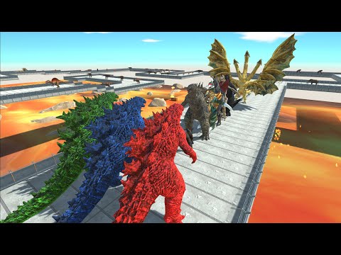 3X GODZILLA FIGHT GHIDORAD LAVA DEATH RUN  - Animal Revolt Battle Simulator