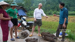 Robert sells wild boar at the market. Green forest life