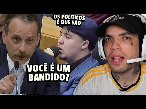 noia reacting to Salvador da Rima in the debate of the CPI dos PANCADÃO