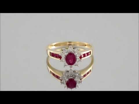 9ct Gold Diamond And Ruby Cluster Ring - D7474