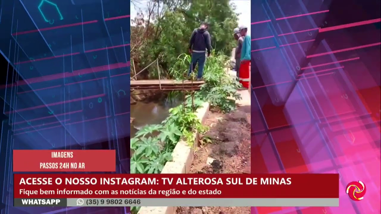 Motociclista cai em córrego após passar por pinguela em Passos