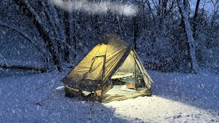 Winter Hot Tent Camping in Snow with Inflatable Hot Tent