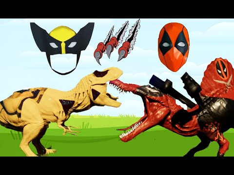 Deadpool Spinosaurus vs Wolverine T-Rex | Epic Superhero Dinosaur Battle in Jurassic World Evolution