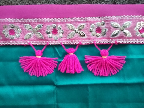 How to make saree kuchu easily with wool/yarn l crochet edge kuchu on fabric l saree kuchu design#13 Video