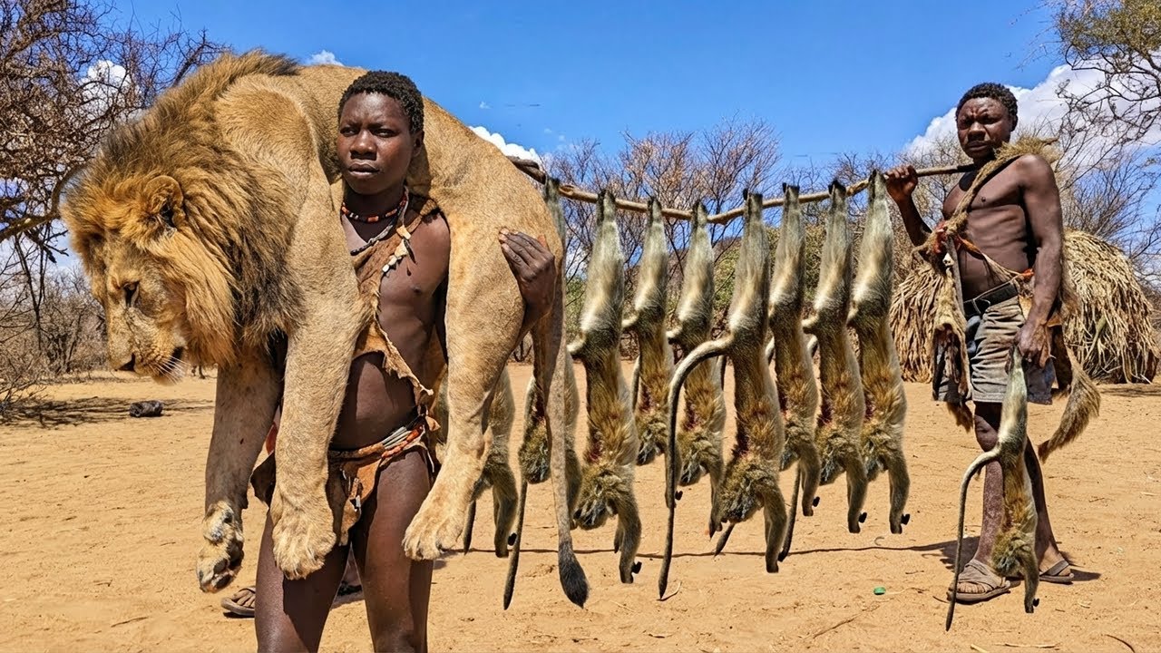 Inside Hadzabe Tribe: Primitive Hunting of Giant Baboons and Lions & Survival Feast