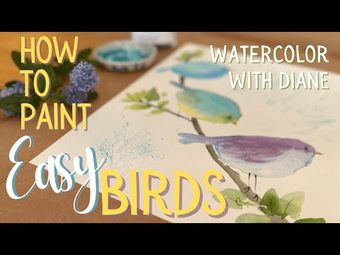 How to Paint Cute Colorful Easy Birds in Watercolor with Sparkles - Pretty Simple Beginners Tutorial