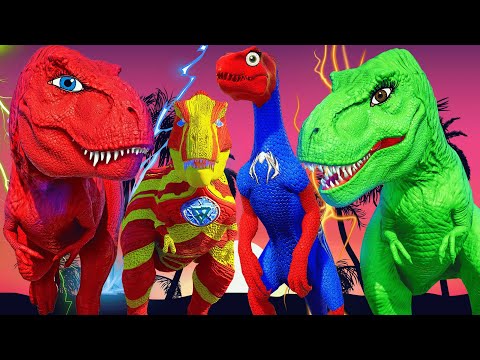 Ironman T-Rex, Spiderman Indoraptor, and Red Tyrannosaurus Rex: Epic Battle of Deadly Super Hybrids!