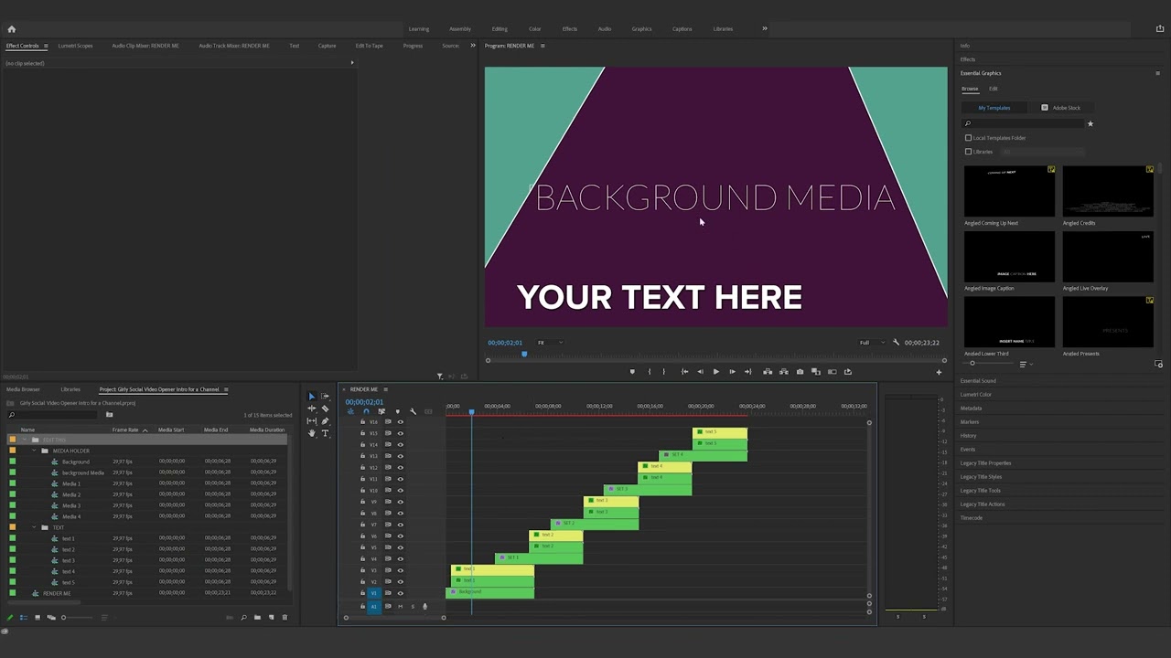 How to edit the Girly Social Video Opener Intro for a Channel in Premiere Pro