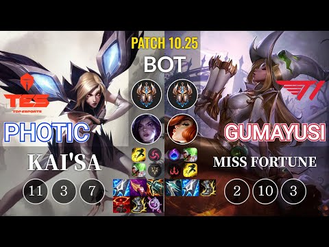 TES Photic Kai'Sa vs T1 Gumayusi Miss Fortune Bot - KR Patch 10.25