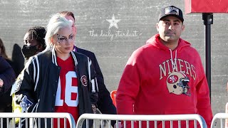Lady Gaga Wears Face Paint In Support Of 49ers While Arriving To Super Bowl LVIII With Boyfriend
