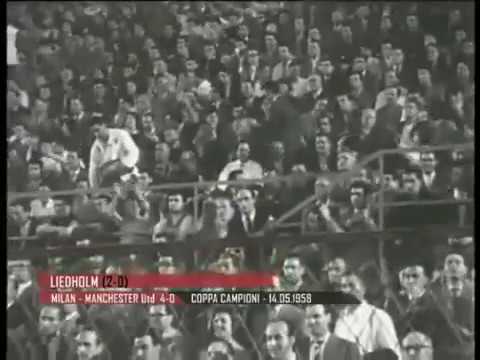 ECC 1957-58. Semi-finals. AC Milan - Manchester United. Highlights.