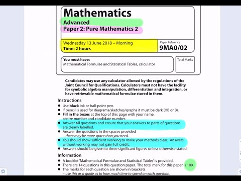 EdExcel A-Level Maths June 2018 Paper 2 (Pure Mathematics 2)
