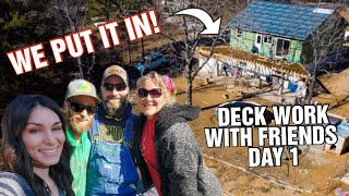 Getting It DONE! Working On Our Cabin Homestead Build's Back Deck Making Progress To Finish Roofing