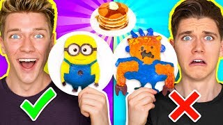 PANCAKE ART CHALLENGE!!! Learn How To Make Minions Spiderman & Fidget Spinner out of DIY Pancake!