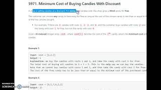 YouTube video 'Minimum Cost of Buying Candies With Discount | LeetCode | Biweekly Contest 70'