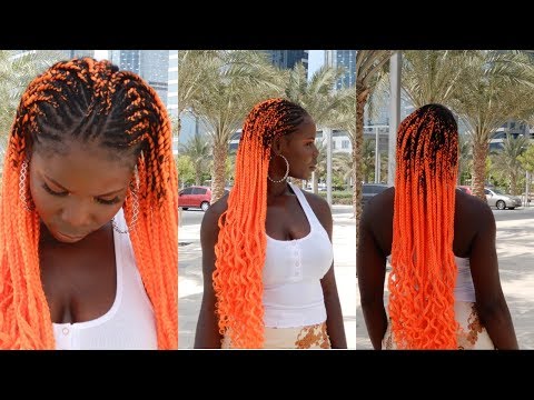 DIY Super Bright Orange Knotless Goddess Braids On...