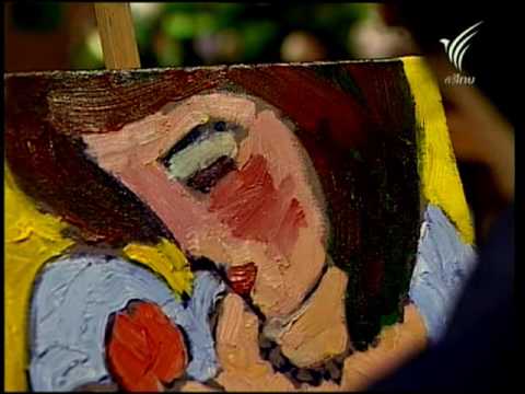 สอนศิลป์ [2-047] โดย อ.เมืองไทย บุษมาโร [สีน้ำมัน_ภาพผู้หญิงชื่นชมดอกไม้]