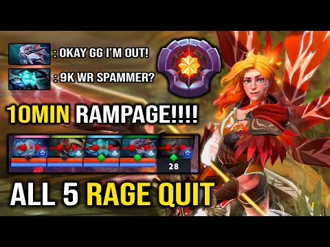 ALL 5 MEN RAGE QUIT!!! 10Min Rampage Windranger with Amazing Shackleshot Top Immortal DotA 2