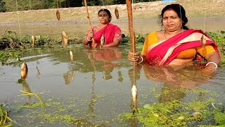Fishing Video | Two Womens Amazing Hook Fishing On River | Village Women Fishing Indian |