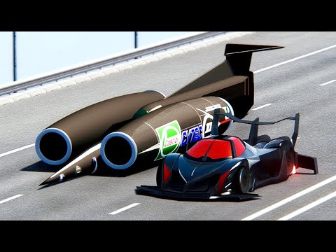 Devel Sixteen GTR-S vs Thrust SSC - Fastest Drag Race EVER! 20 KM Straight Track