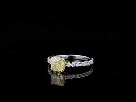 Fancy Yellow Canary Cushion Cut with round Cut Pave Diamond Engagement Ring - C699