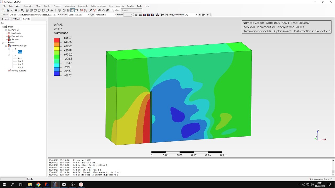 PrePoMax (CalculiX FEA) - Tutorial 32 - Pressure imported from CFD (with OpenFOAM and FreeCAD)