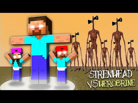 HEROBRINE STRONG FAMILY VS  SIREN HEAD :  MONSTER SCHOOL MINECRAFT