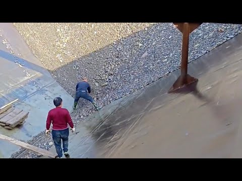 Barge unloading 3600 tons of cobblestone - part 2, relaxing video