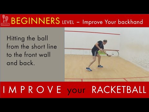 Squash57 (racketball) beginners backhand hit to the front wall and back to the short line drill.