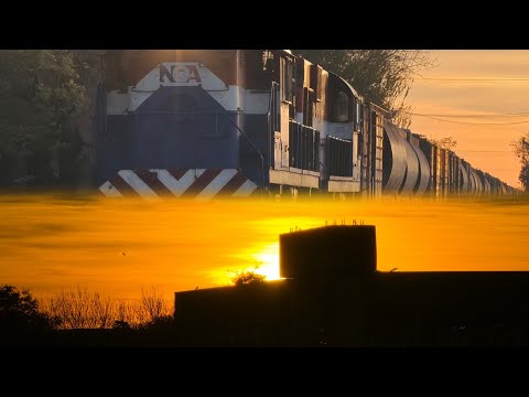 [4K] Tren cargado de NCA con destino a Rosario pasando por Marcos Juárez al atardecer!!!!!!