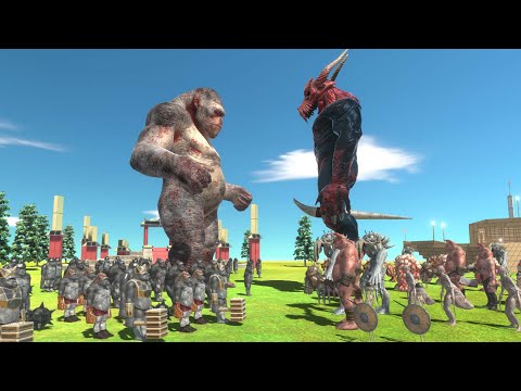 Mutant Primates Protect The Temple Under The Attack Of Infernals - Animal Revolt Battle Simulator