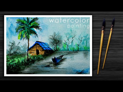 How I painted simple landscape using watercolor | watercolor painting step by step #252