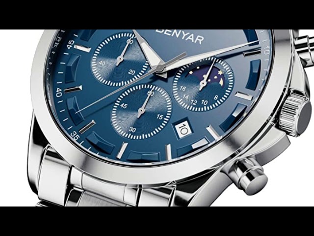 Vídeo relacionado con Relojes para Hombre cronógrafo de Acero Inoxidable Impermeable Fecha analógico, de Cuarzo, Negocios Casual Moda Relojes, Black AB, Pulsera