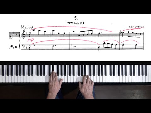 Notebook for Anna Magdalena Bach - Petzold Menuet 5 + Free Sheet Music - P. Barton, FEURICH piano