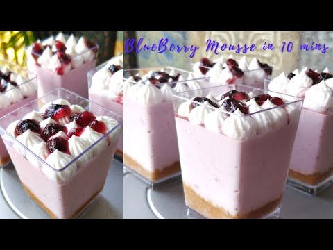 BlueBerry Mousse in 10 minutes | No Eggs | No cream cheese | No bake | No gelatin | Easy dessert.