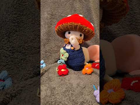 making clothes for lil mushy #crochet #amigurumicrochet #amigurumi #mushroom