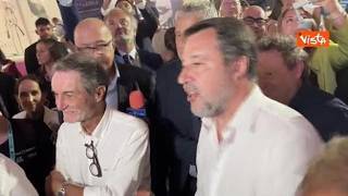 Stretta di Mano tra Salvini e Fontana (Lombardia) al padiglione del Mit al Meeting di Rimini