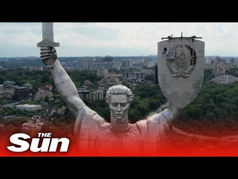 Soviet emblem cut from Ukraine's Motherland Monument on historic day